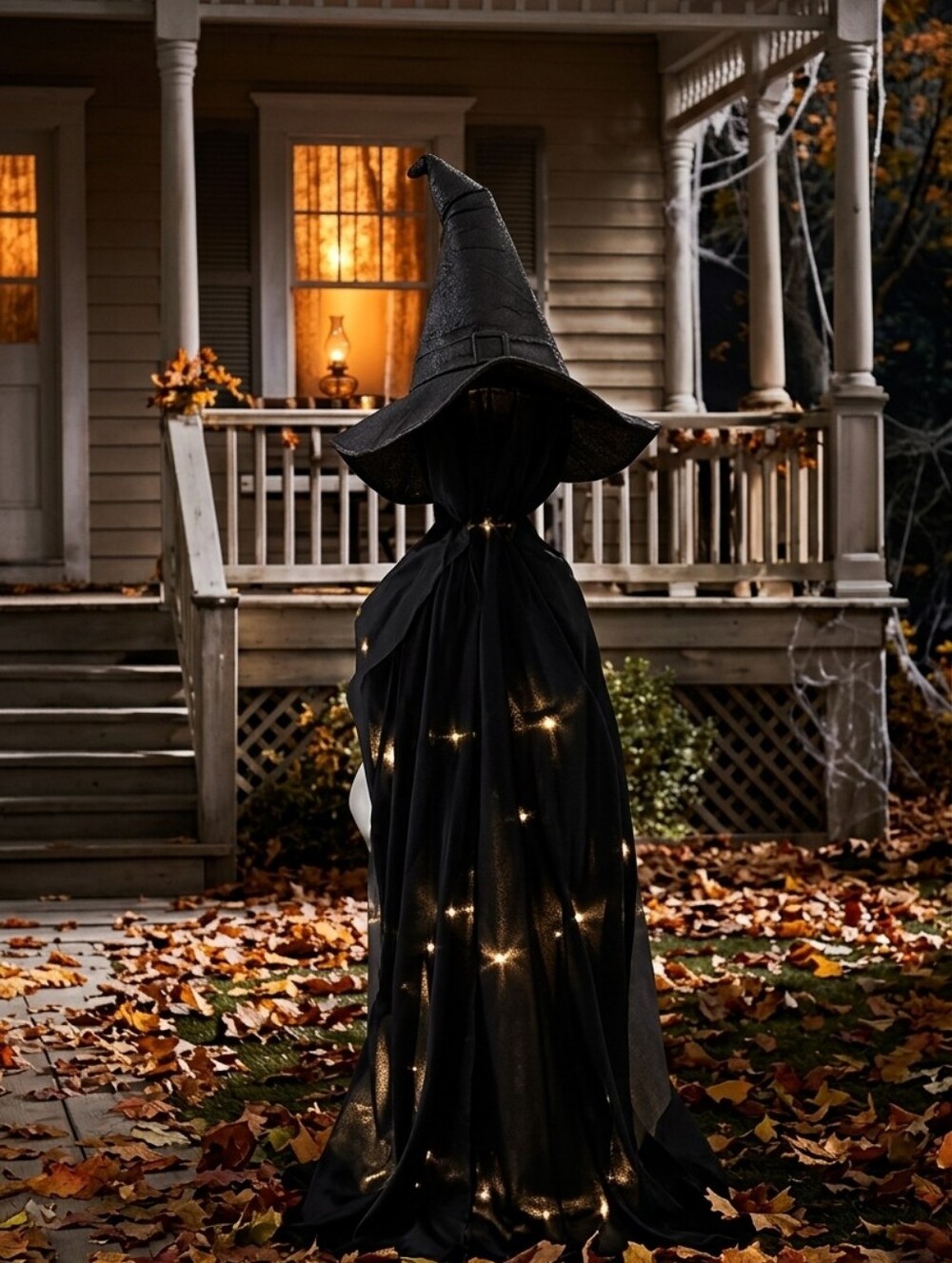 Illuminated Black 4ft Witch Halloween Decor with Pointed Hat Outdoor Coven